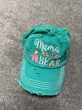 KBETHOS Turquoise "Mama Bear" Embroidered Baseball Cap with Pink Accent